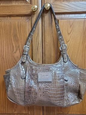 Nicole Metallic Taupe Croc-Embossed Shoulder Bag